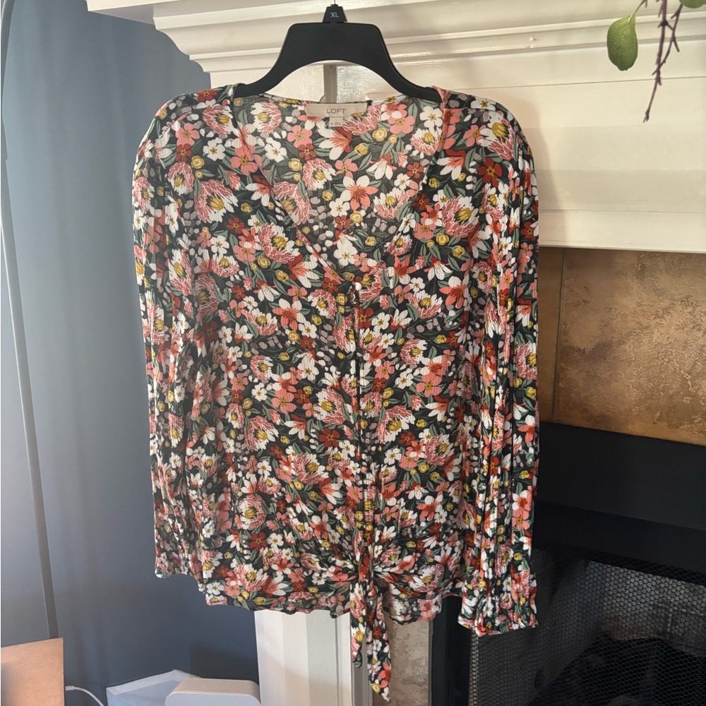 LOFT Floral Blouse - Black, Pink, White